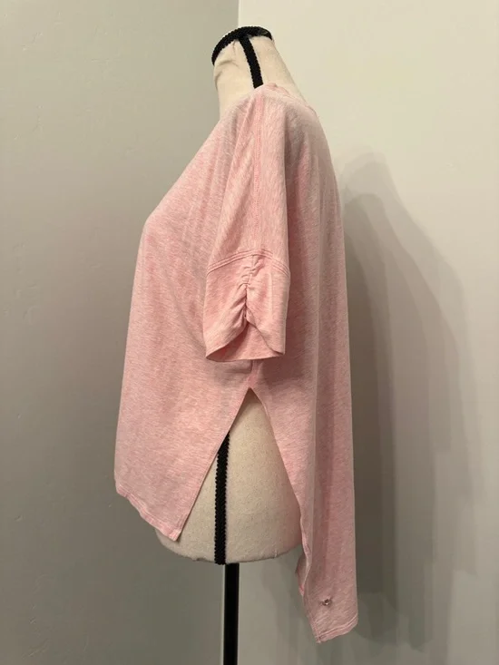 Lululemon My Mantra Tee Pink V Neck Short Sleeve High Low Side Slit XL Read - Picture 3 of 6